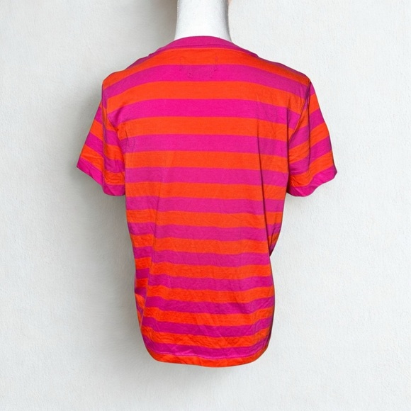 NWT Piombo Pink Orange Striped Short Sleeve Cotton Tee Shirt Women Small - Picture 2 of 6